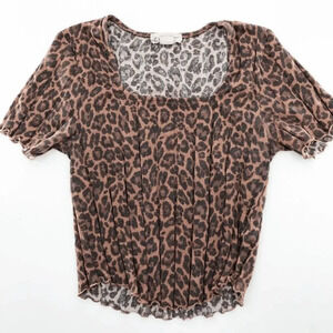 Outlaw Women's Brown Lettuce Hem Pleated Crop Top Size M